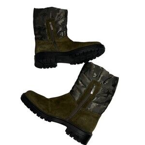 AQUATALIA Lori Waterproof Boots Olive Green Suede/Camo Nylon size 9 NWOB
